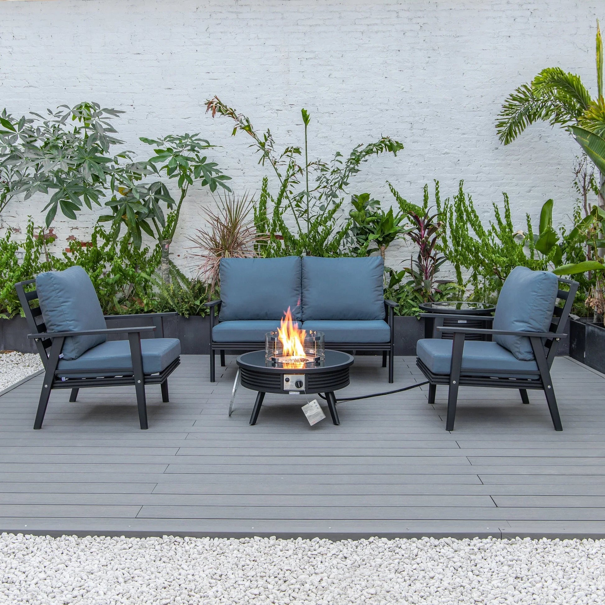 Walbrooke Aluminum Patio Conversation With Slats Design Fire Pit Table & Tank Holder - Elax Furniture