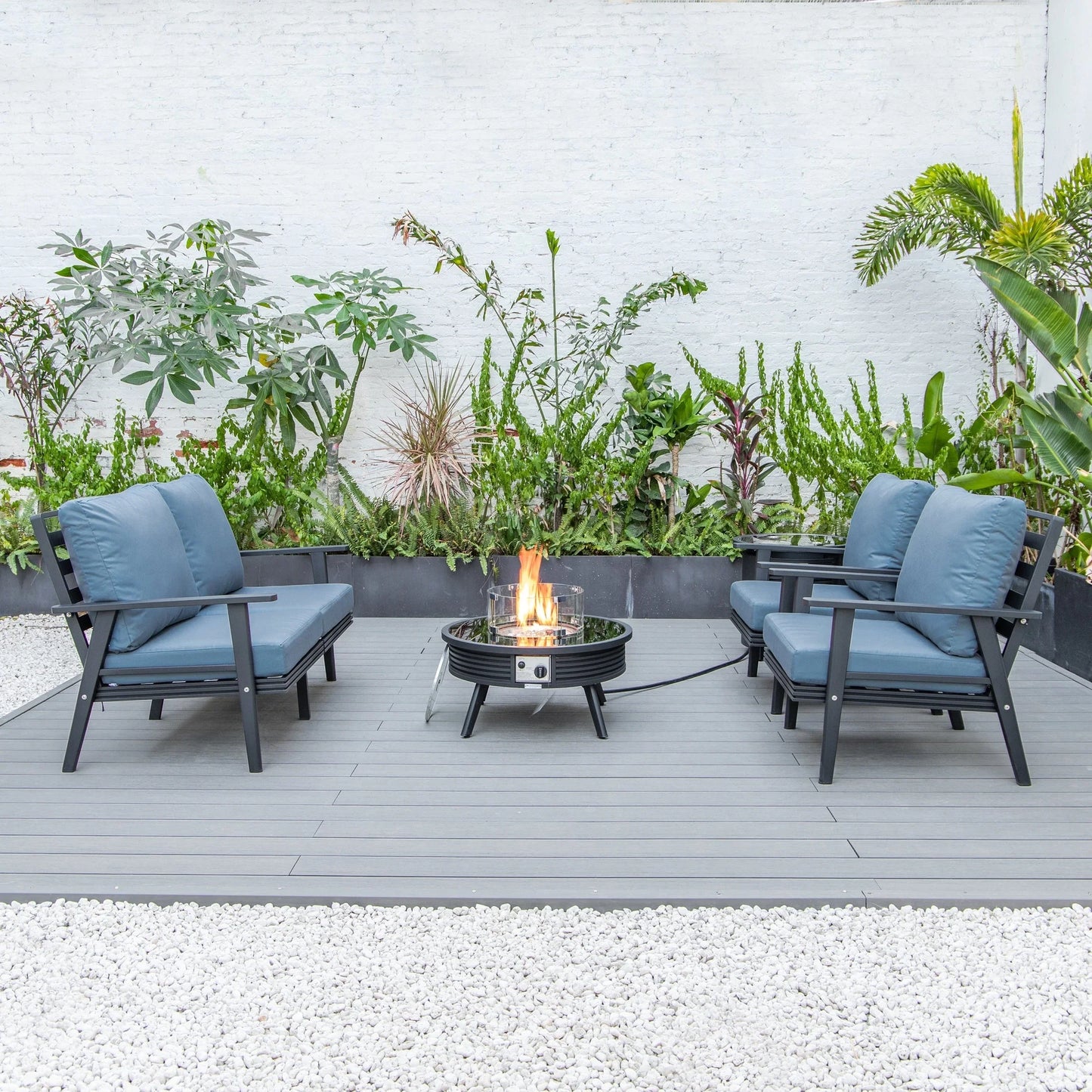 Walbrooke Aluminum Patio Conversation With Slats Design Fire Pit Table & Tank Holder - Elax Furniture