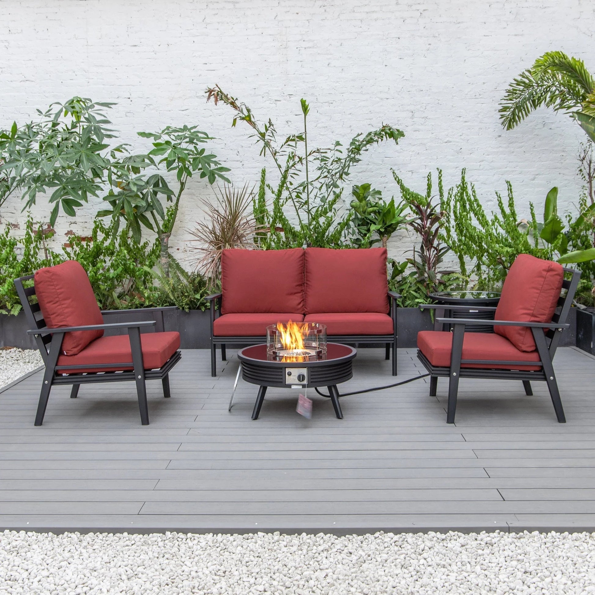 Walbrooke Aluminum Patio Conversation With Slats Design Fire Pit Table & Tank Holder - Elax Furniture