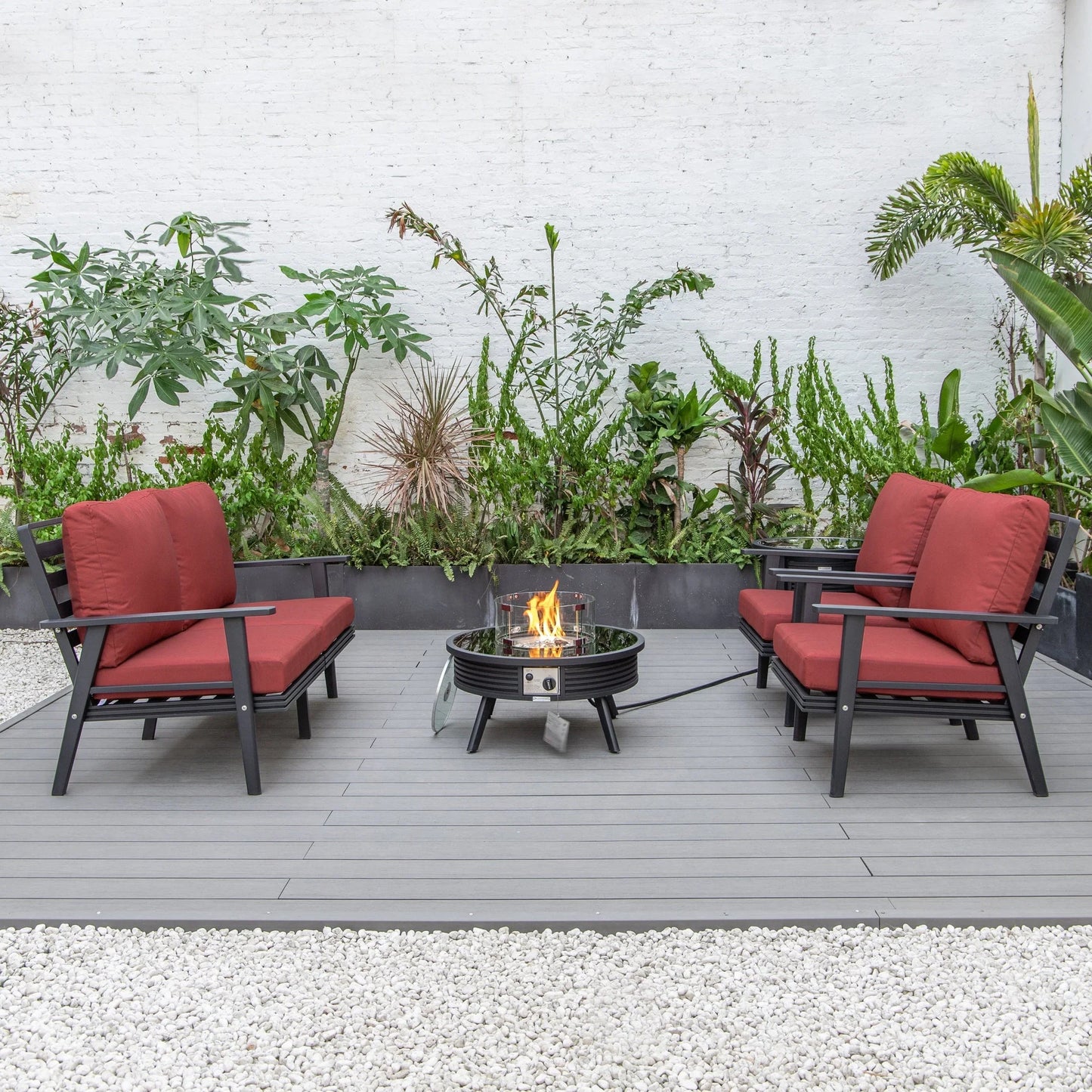 Walbrooke Aluminum Patio Conversation With Slats Design Fire Pit Table & Tank Holder - Elax Furniture