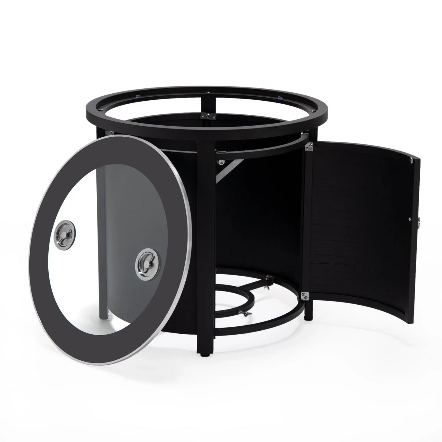 Walbrooke Outdoor Patio Round Fire Pit and Tank Holder with Slats Design - Elax Furniture