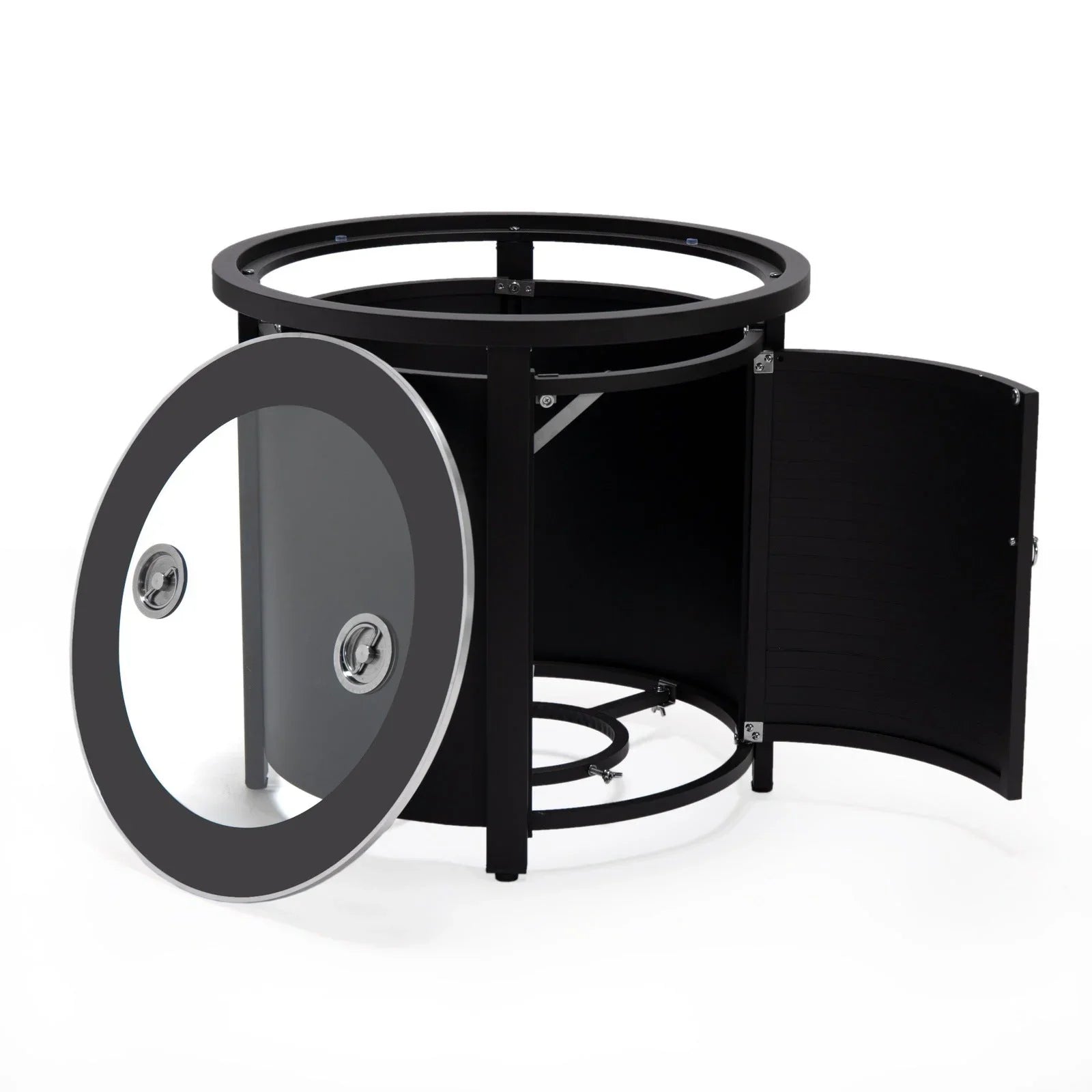 Walbrooke Outdoor Patio Round Fire Pit and Tank Holder with Slats Design - Elax Furniture