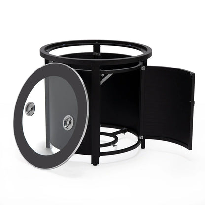 Walbrooke Outdoor Patio Round Fire Pit and Tank Holder with Slats Design - Elax Furniture