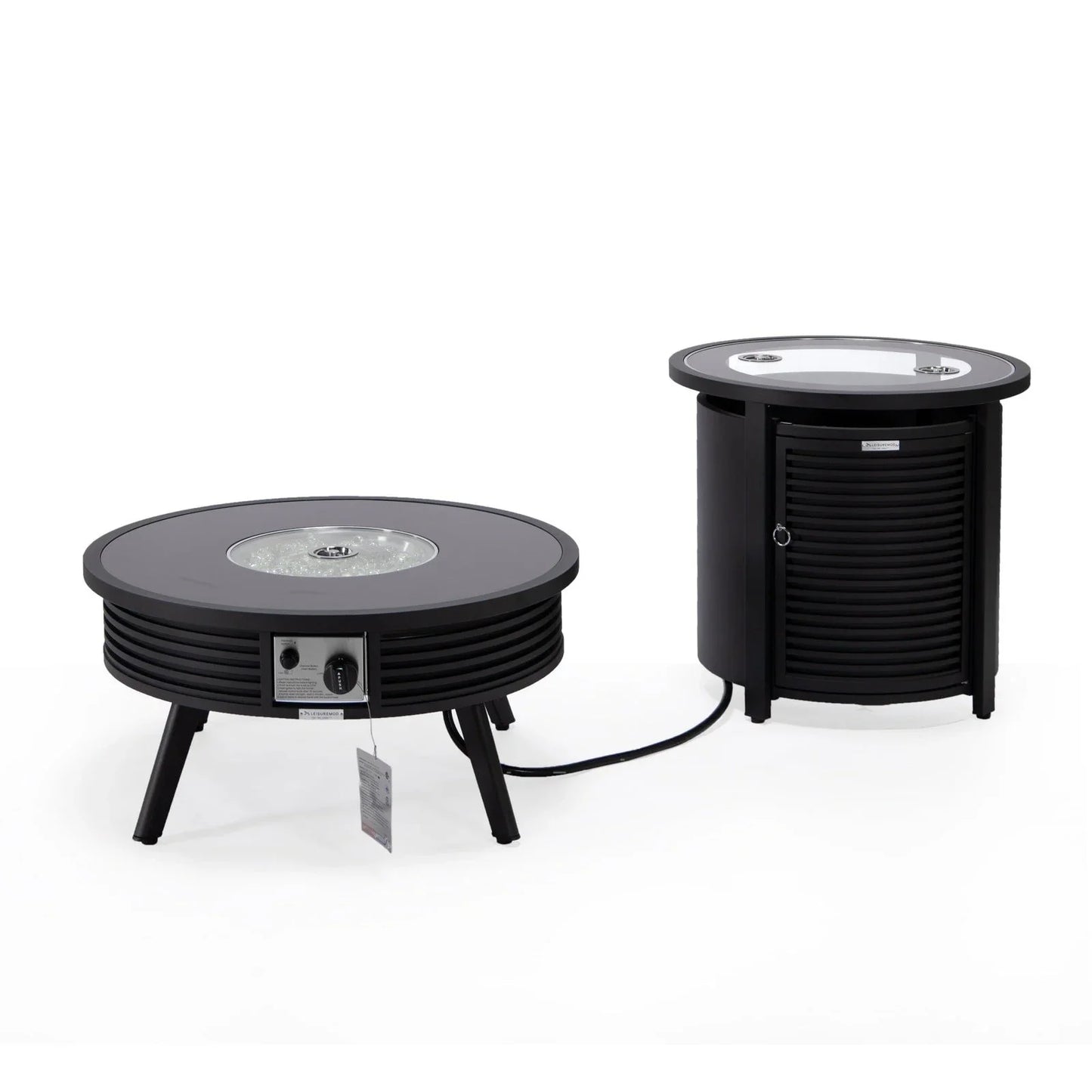 Walbrooke Outdoor Patio Round Fire Pit and Tank Holder with Slats Design - Elax Furniture
