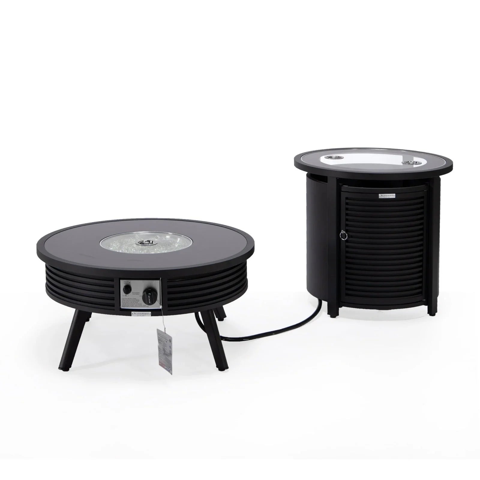 Walbrooke Outdoor Patio Round Fire Pit and Tank Holder with Slats Design - Elax Furniture