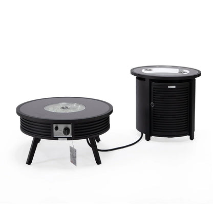 Walbrooke Outdoor Patio Round Fire Pit and Tank Holder with Slats Design - Elax Furniture