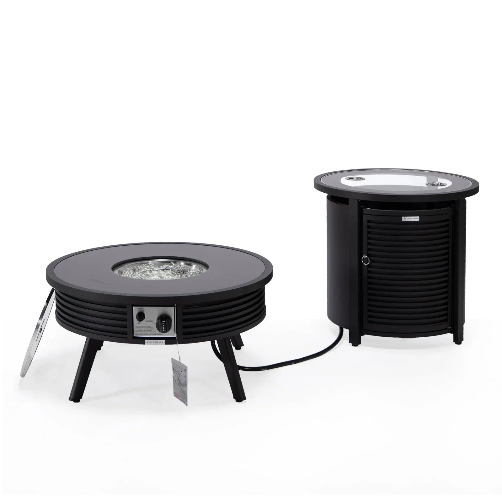 Walbrooke Outdoor Patio Round Fire Pit and Tank Holder with Slats Design - Elax Furniture