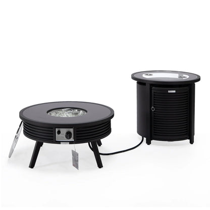 Walbrooke Outdoor Patio Round Fire Pit and Tank Holder with Slats Design - Elax Furniture