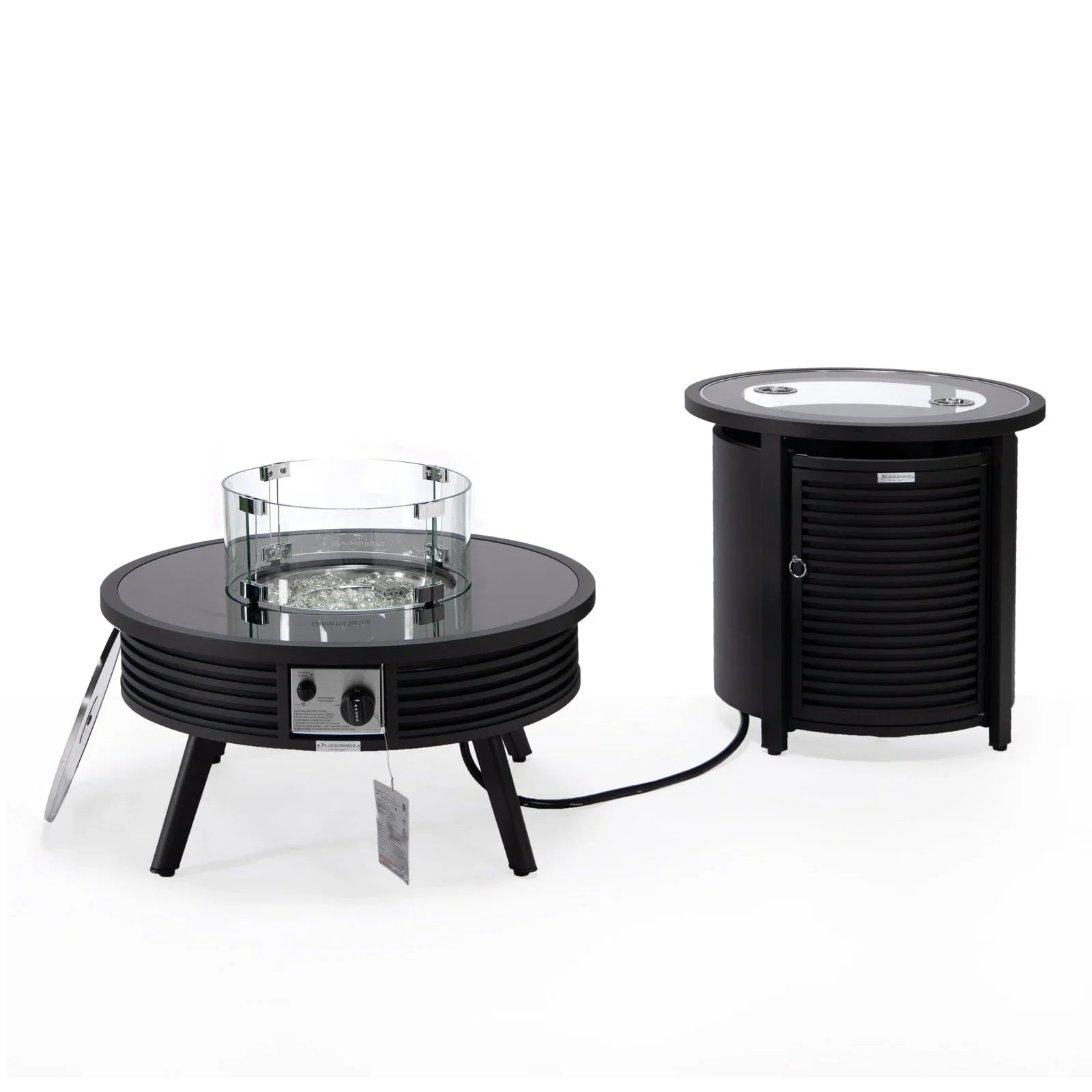 Walbrooke Outdoor Patio Round Fire Pit and Tank Holder with Slats Design - Elax Furniture