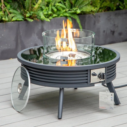 Walbrooke Outdoor Patio Round Fire Pit and Tank Holder with Slats Design - Elax Furniture