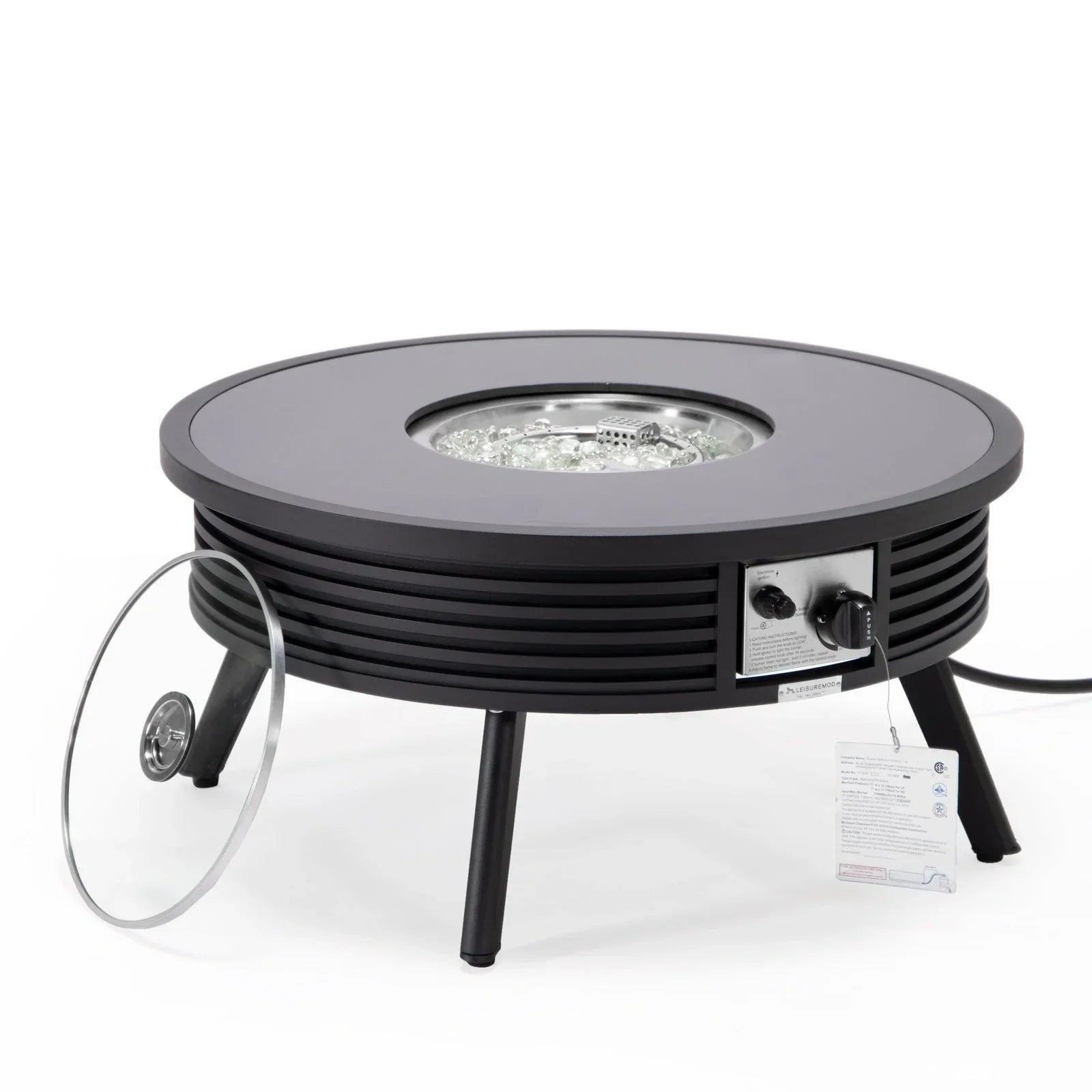 Walbrooke Outdoor Patio Round Fire Pit and Tank Holder with Slats Design - Elax Furniture