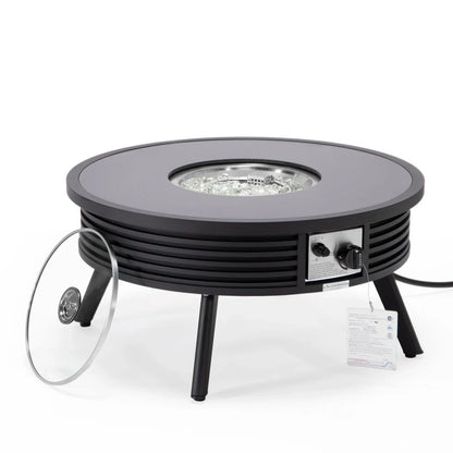 Walbrooke Outdoor Patio Round Fire Pit and Tank Holder with Slats Design - Elax Furniture