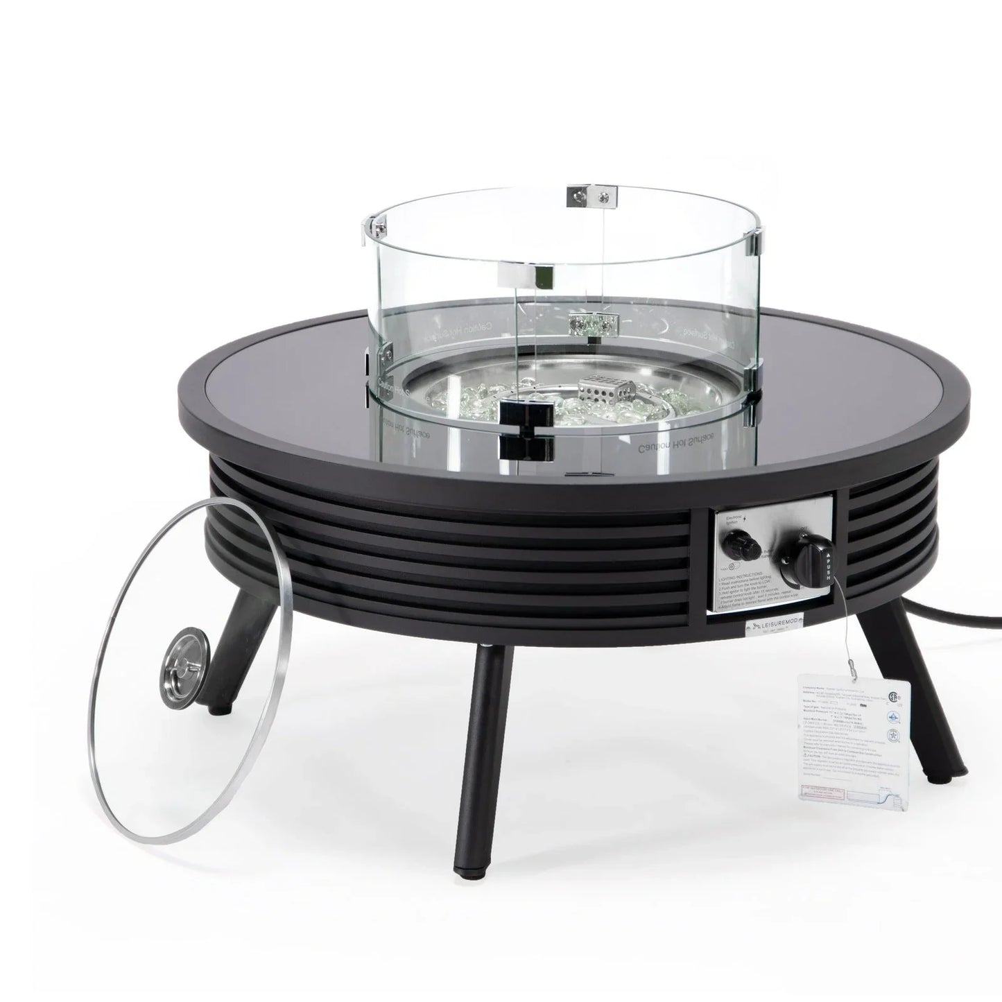Walbrooke Modern Outdoor Round Fire Pit Table with Powder-Coated Aliuminum Frame and Slats Design - Elax Furniture