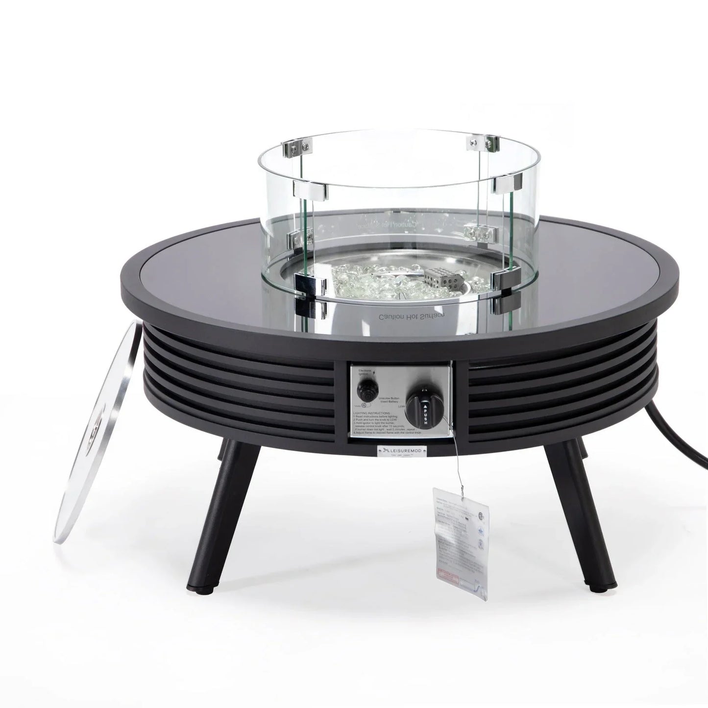 Walbrooke Modern Outdoor Round Fire Pit Table with Powder-Coated Aliuminum Frame and Slats Design - Elax Furniture