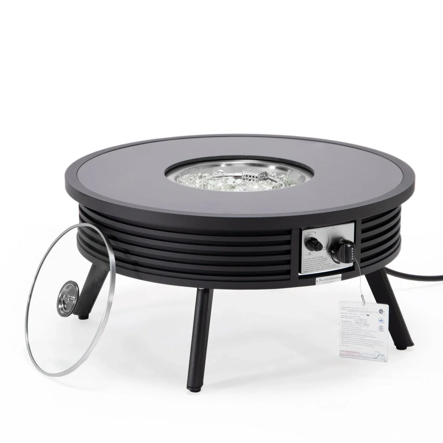 Walbrooke Modern Outdoor Round Fire Pit Table with Powder-Coated Aliuminum Frame and Slats Design - Elax Furniture