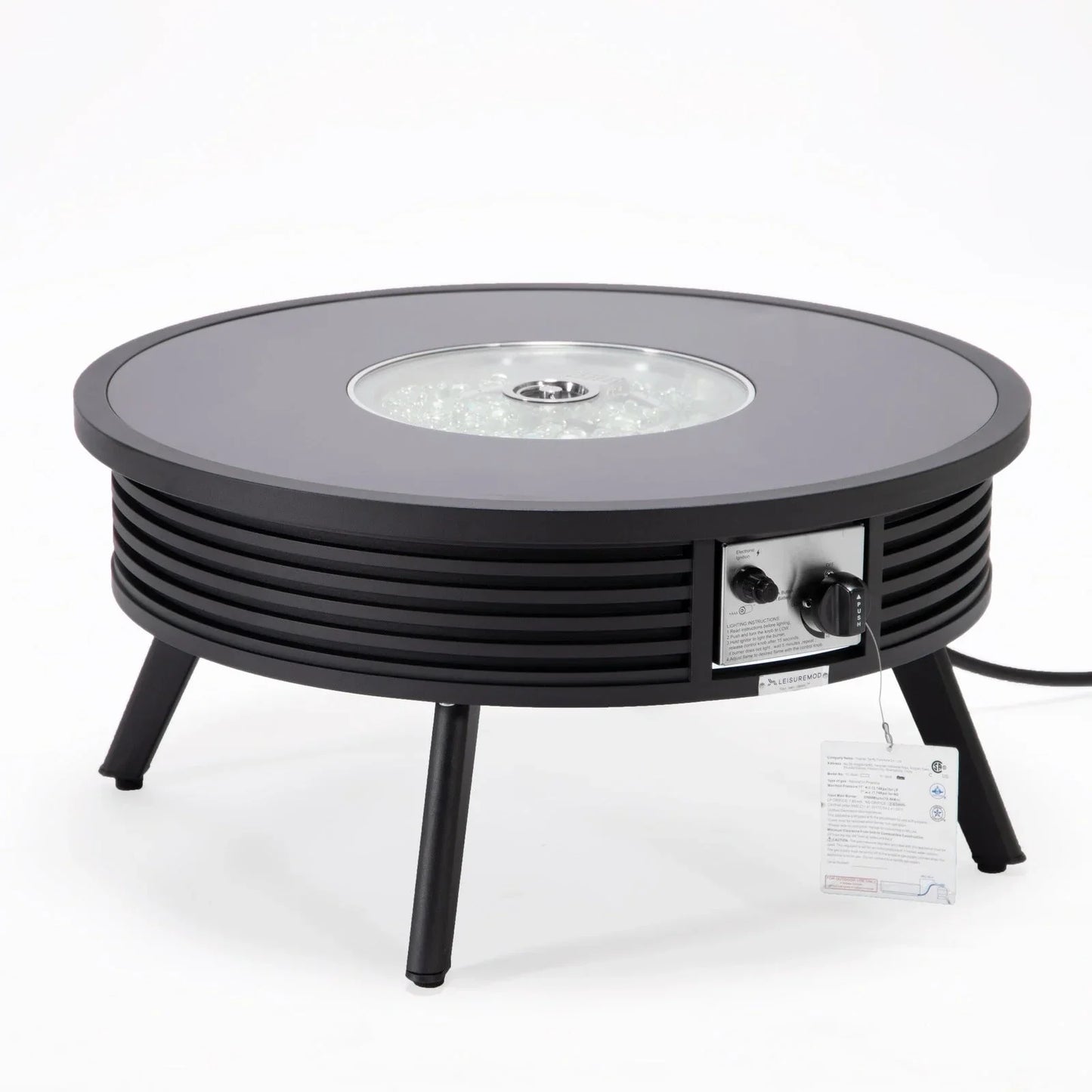 Walbrooke Modern Outdoor Round Fire Pit Table with Powder-Coated Aliuminum Frame and Slats Design - Elax Furniture