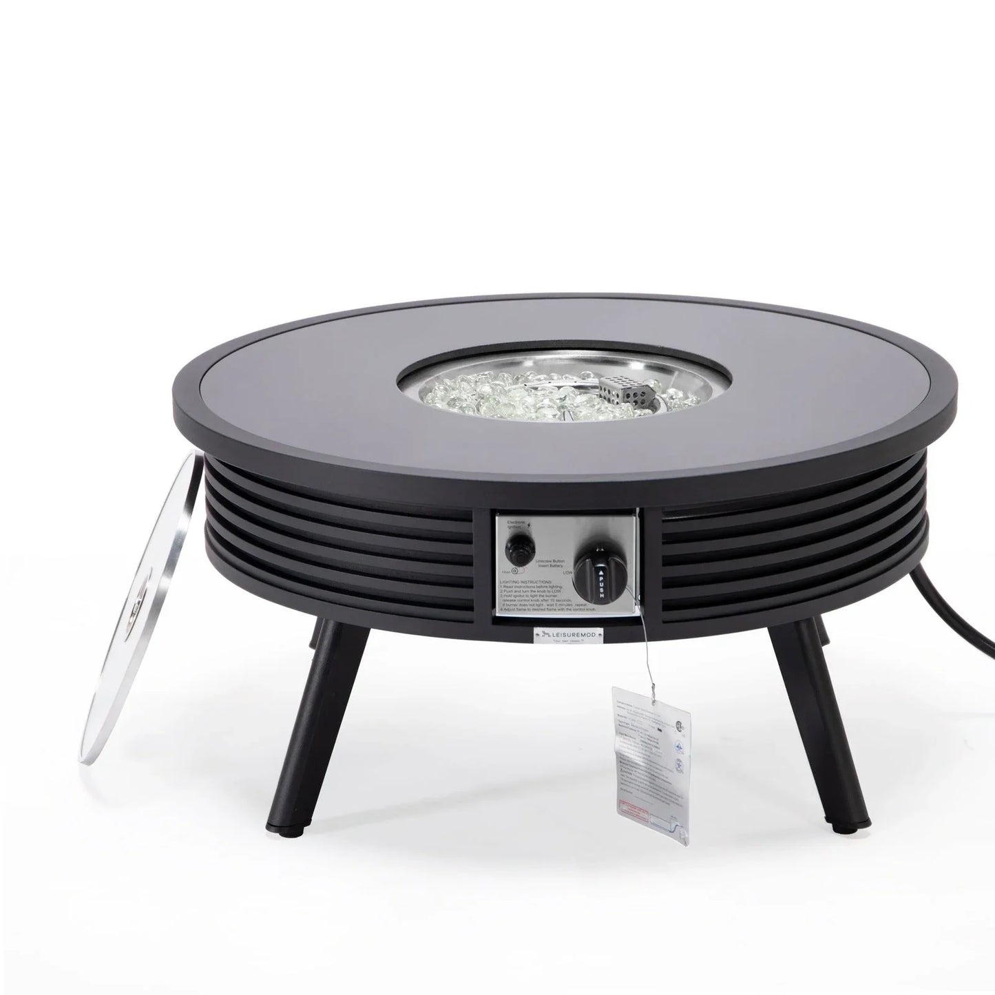 Walbrooke Modern Outdoor Round Fire Pit Table with Powder-Coated Aliuminum Frame and Slats Design - Elax Furniture