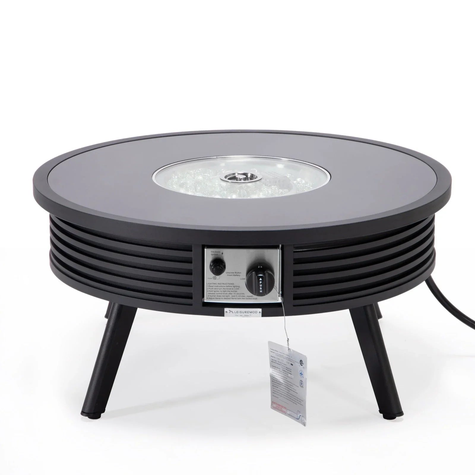 Walbrooke Modern Outdoor Round Fire Pit Table with Powder-Coated Aliuminum Frame and Slats Design - Elax Furniture