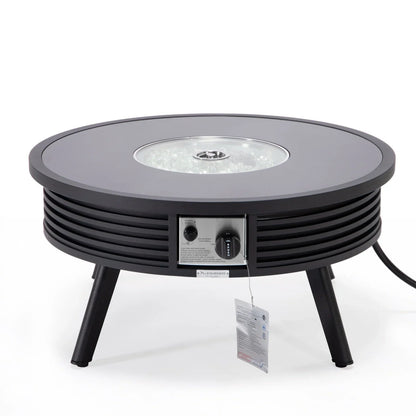 Walbrooke Modern Outdoor Round Fire Pit Table with Powder-Coated Aliuminum Frame and Slats Design - Elax Furniture