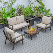 Walbrooke Aluminum Patio Conversation With Fire Pit Table & Tank Holder - Elax Furniture