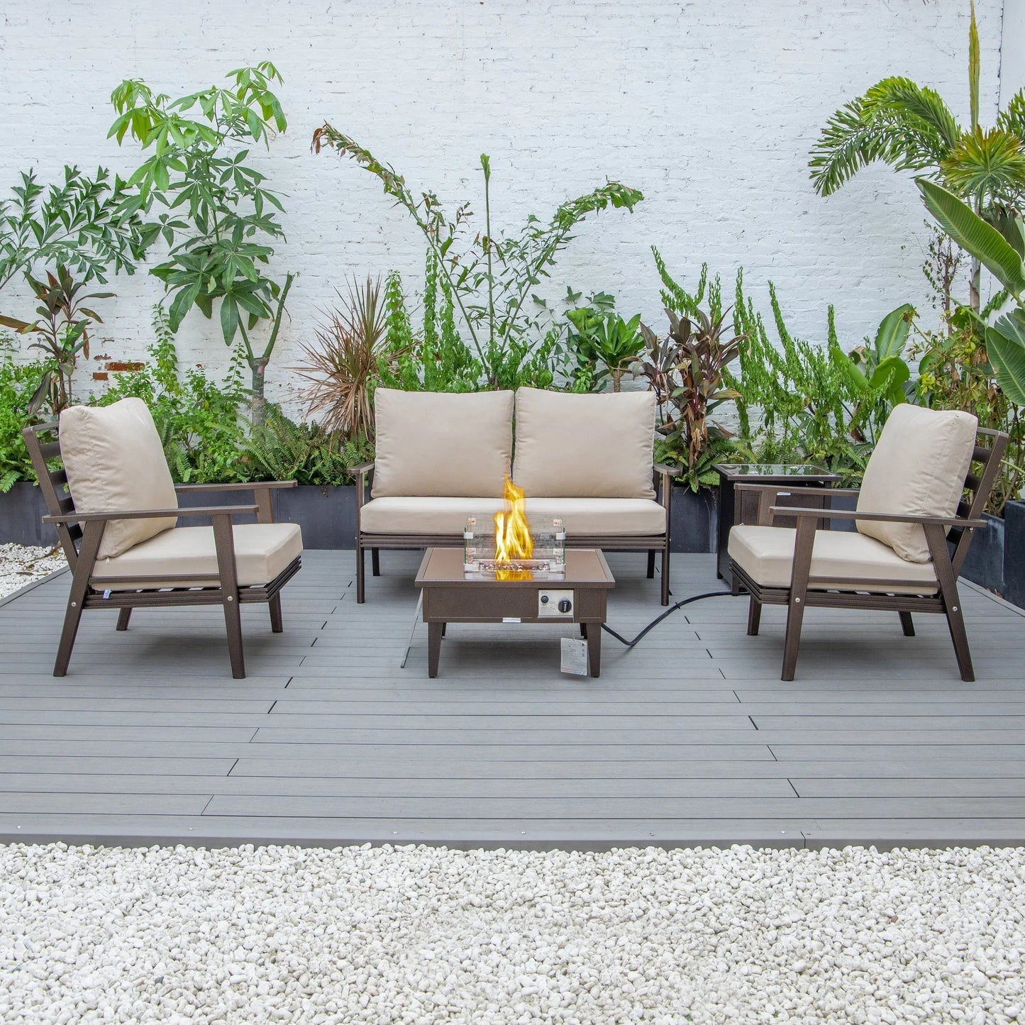 Walbrooke Aluminum Patio Conversation With Fire Pit Table & Tank Holder - Elax Furniture