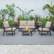 Walbrooke Aluminum Patio Conversation With Fire Pit Table & Tank Holder - Elax Furniture