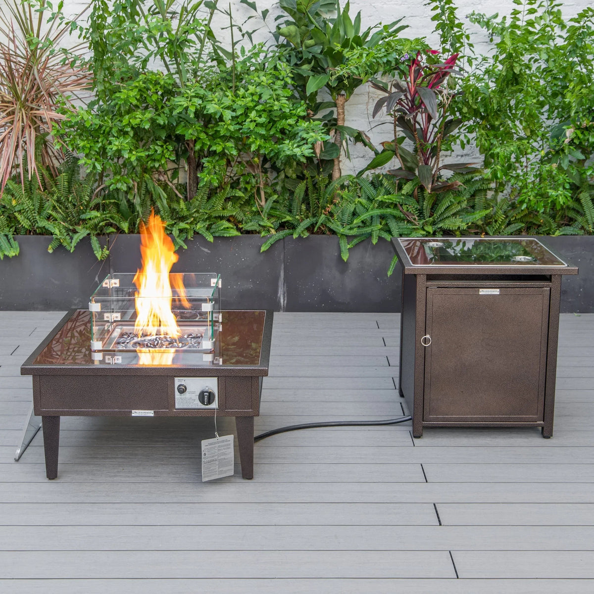 Walbrooke Aluminum Patio Conversation With Fire Pit Table & Tank Holder - Elax Furniture