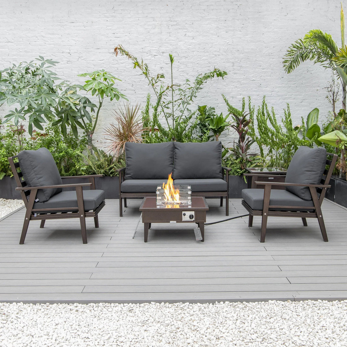 Walbrooke Aluminum Patio Conversation With Fire Pit Table & Tank Holder - Elax Furniture
