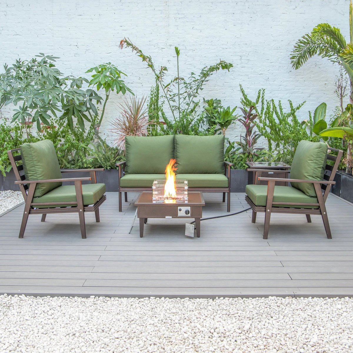 Walbrooke Aluminum Patio Conversation With Fire Pit Table & Tank Holder - Elax Furniture