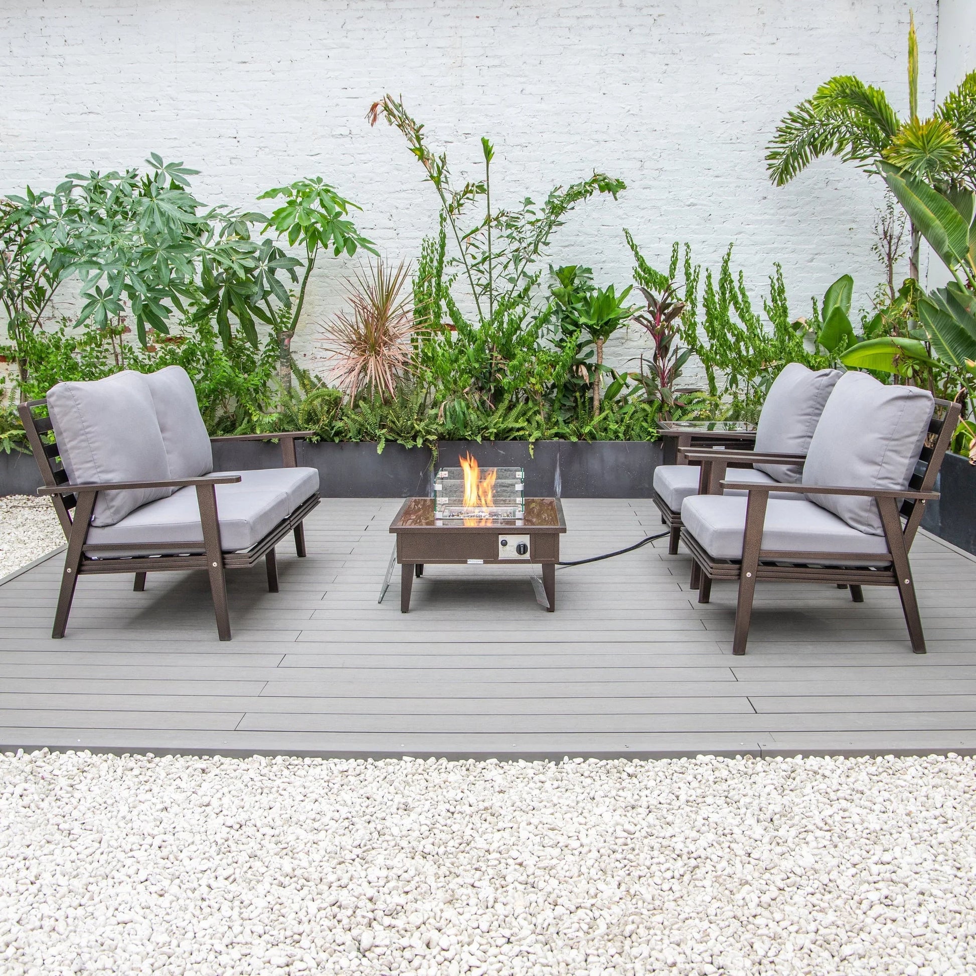 Walbrooke Aluminum Patio Conversation With Fire Pit Table & Tank Holder - Elax Furniture