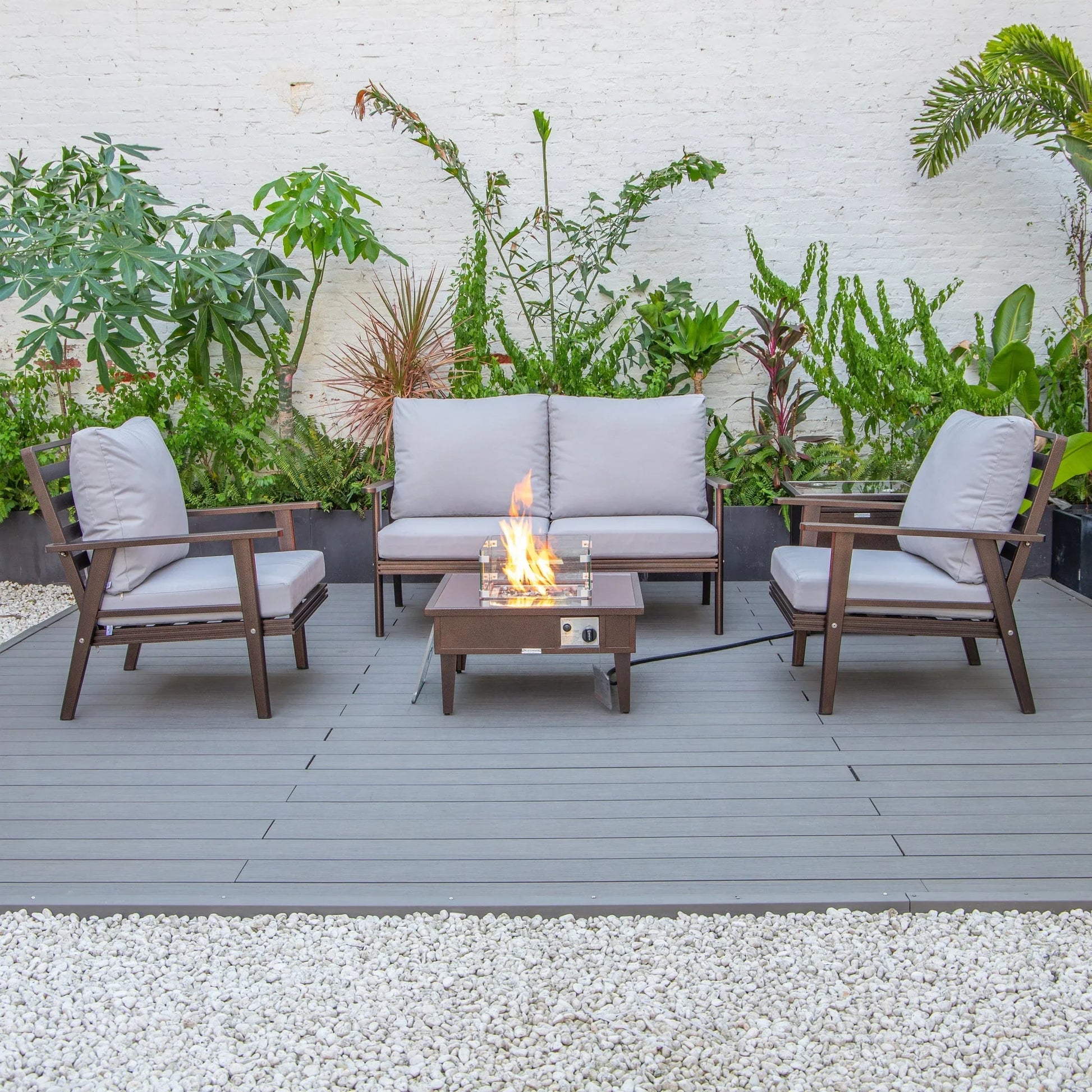 Walbrooke Aluminum Patio Conversation With Fire Pit Table & Tank Holder - Elax Furniture