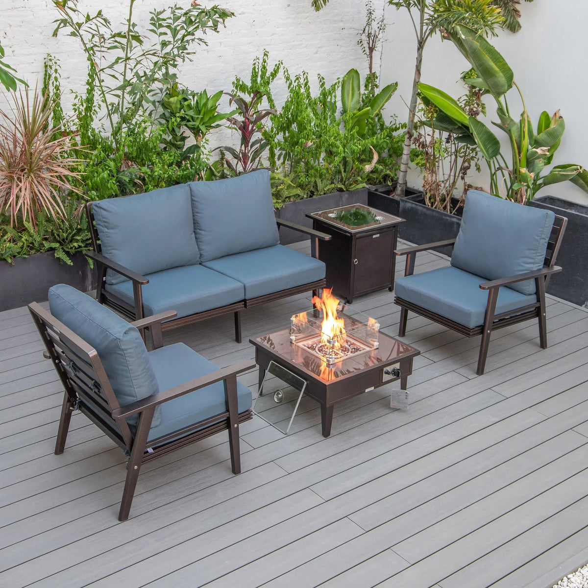 Walbrooke Aluminum Patio Conversation With Fire Pit Table & Tank Holder - Elax Furniture