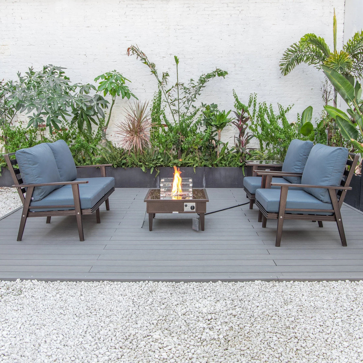 Walbrooke Aluminum Patio Conversation With Fire Pit Table & Tank Holder - Elax Furniture
