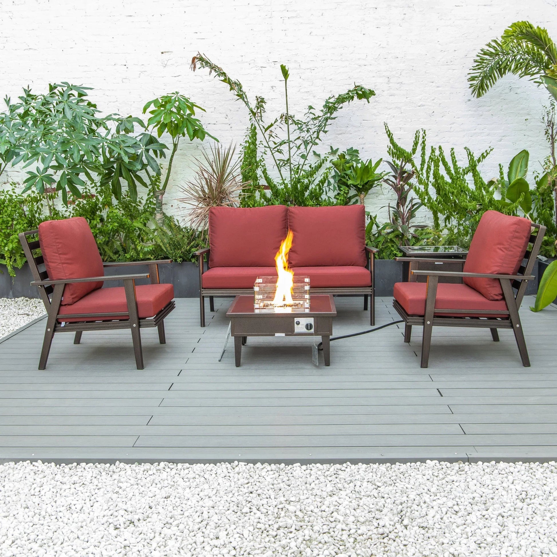Walbrooke Aluminum Patio Conversation With Fire Pit Table & Tank Holder - Elax Furniture