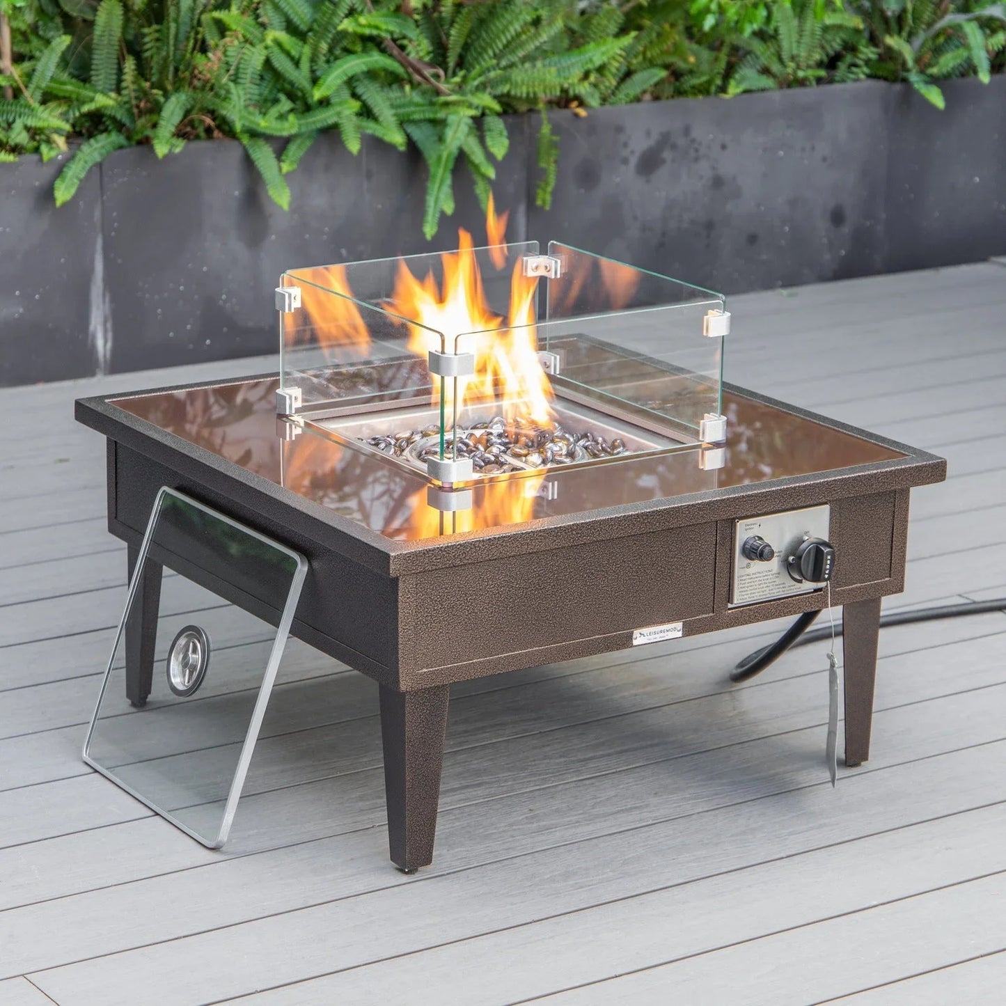 Walbrooke Outdoor Patio Square Fire Pit and Tank Holder - Elax Furniture