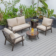 Walbrooke Aluminum Patio Conversation With Fire Pit Table & Tank Holder - Elax Furniture