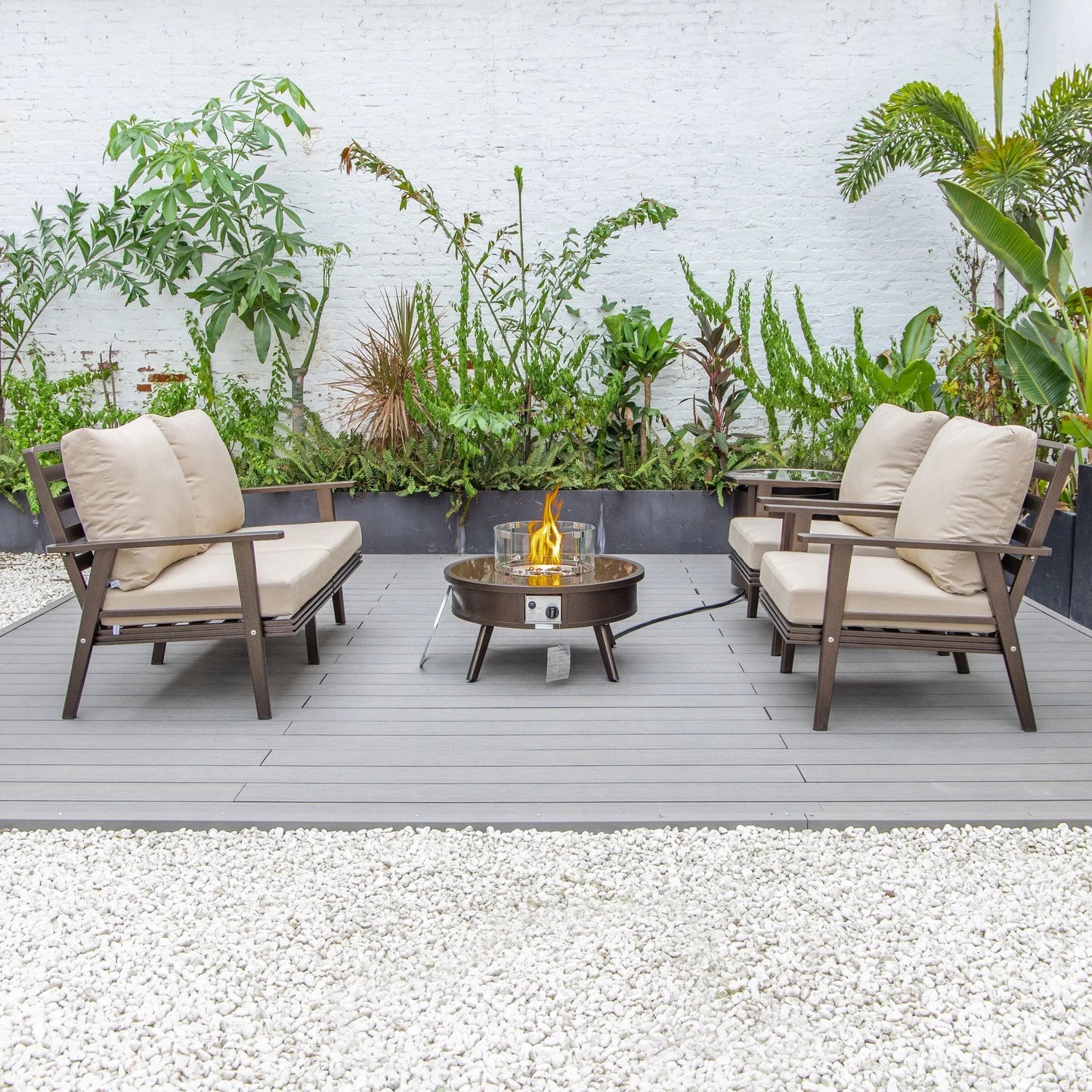 Walbrooke Aluminum Patio Conversation With Fire Pit Table & Tank Holder - Elax Furniture