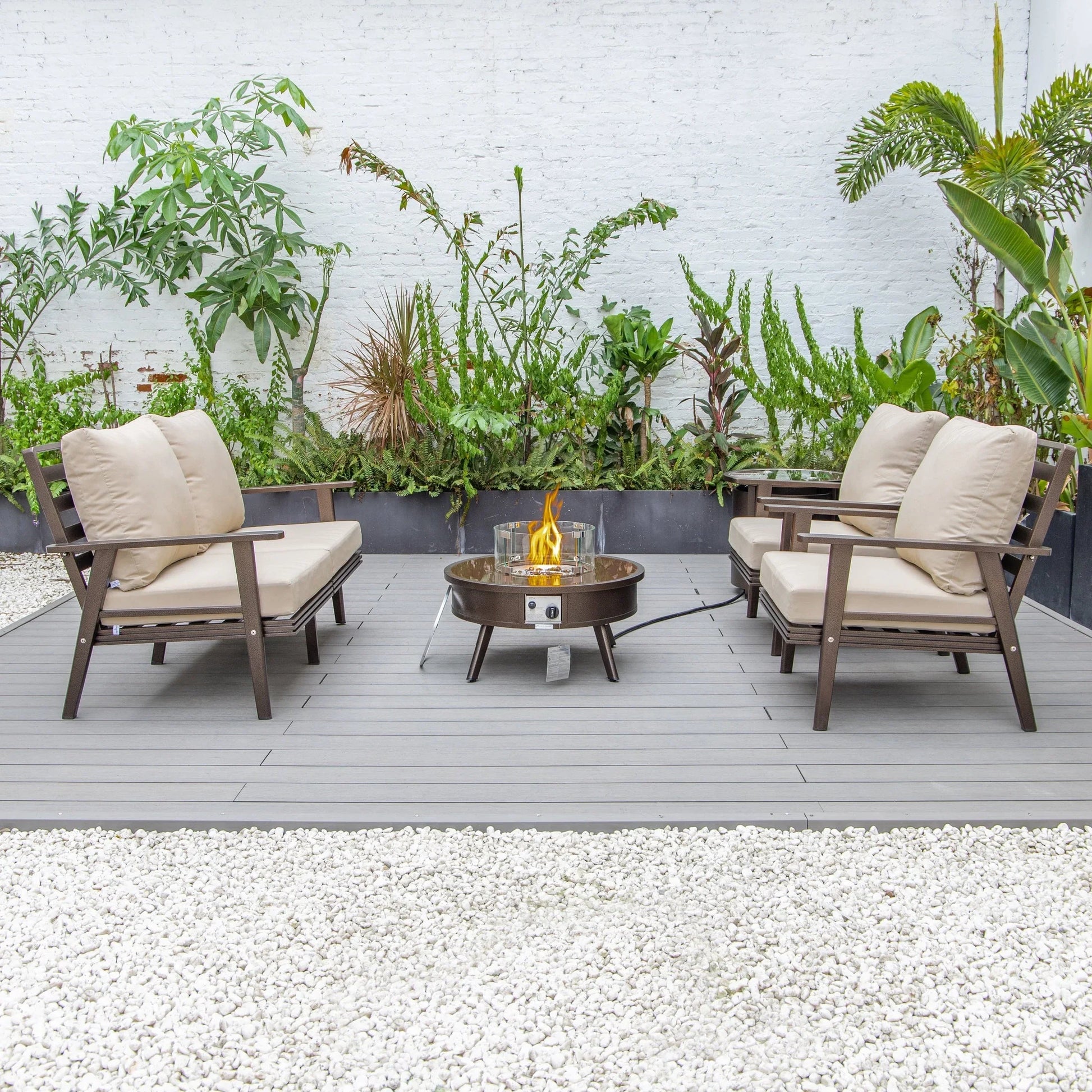 Walbrooke Aluminum Patio Conversation With Fire Pit Table & Tank Holder - Elax Furniture