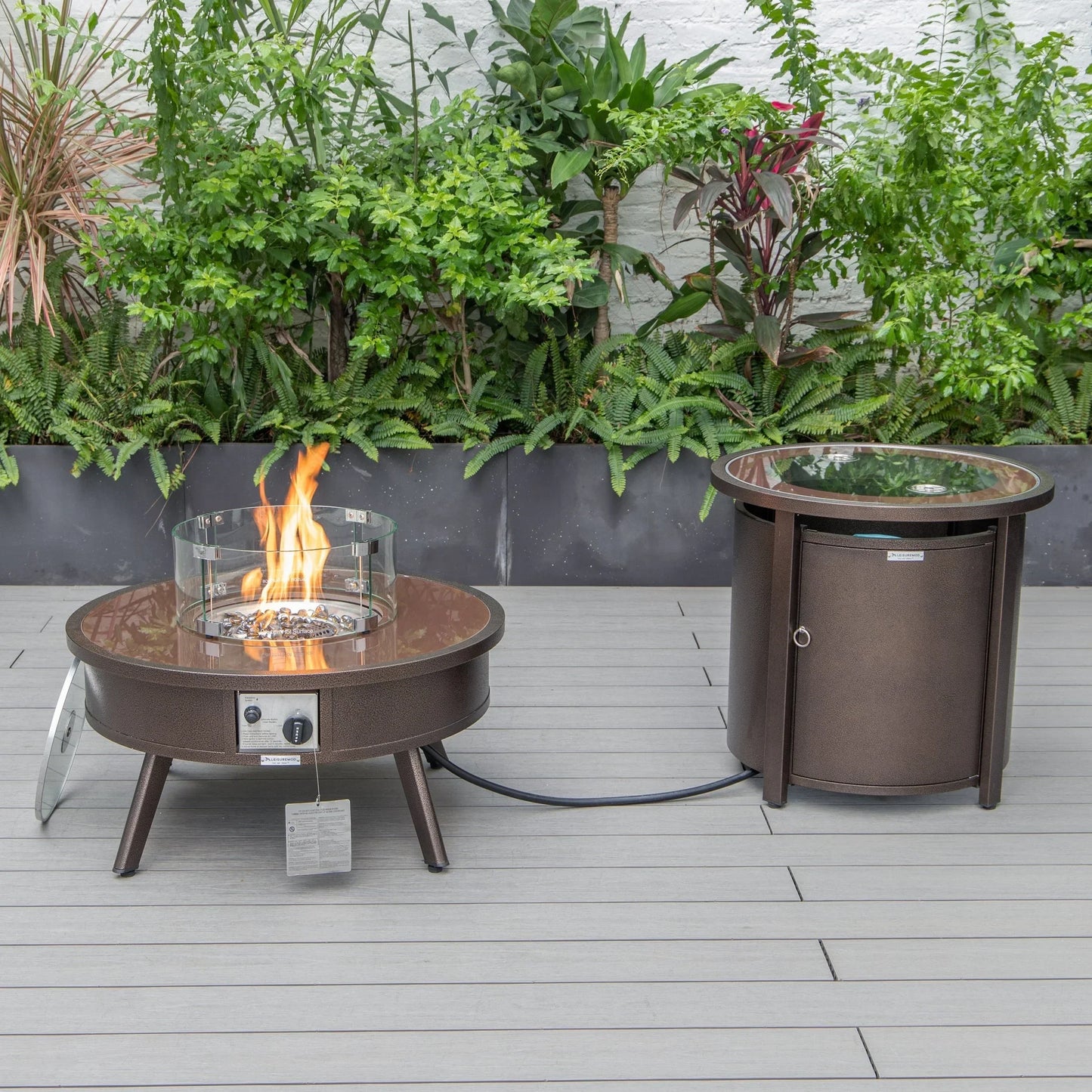 Walbrooke Aluminum Patio Conversation With Fire Pit Table & Tank Holder - Elax Furniture