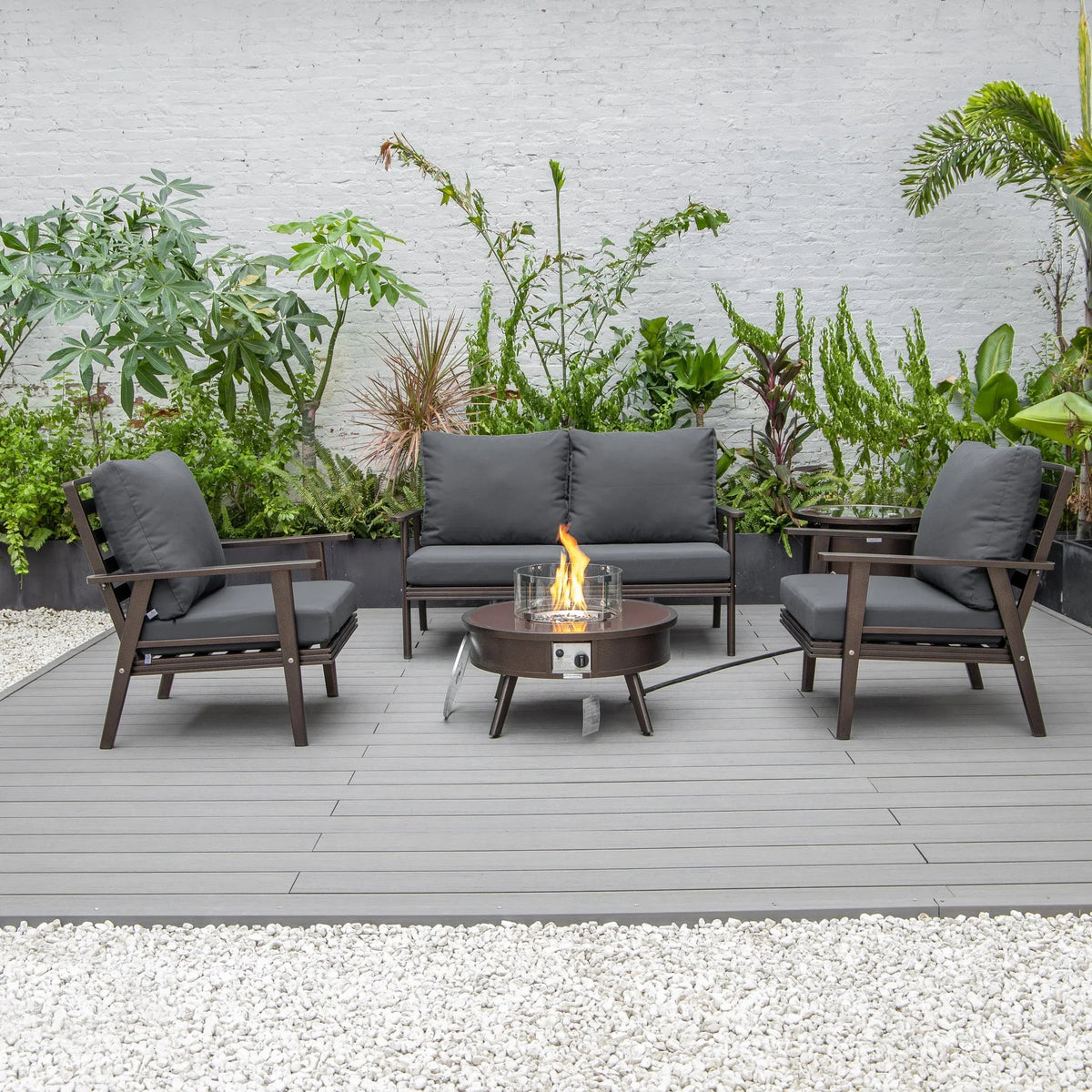 Walbrooke Aluminum Patio Conversation With Fire Pit Table & Tank Holder - Elax Furniture