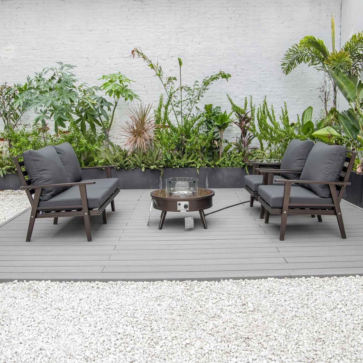 Walbrooke Aluminum Patio Conversation With Fire Pit Table & Tank Holder - Elax Furniture