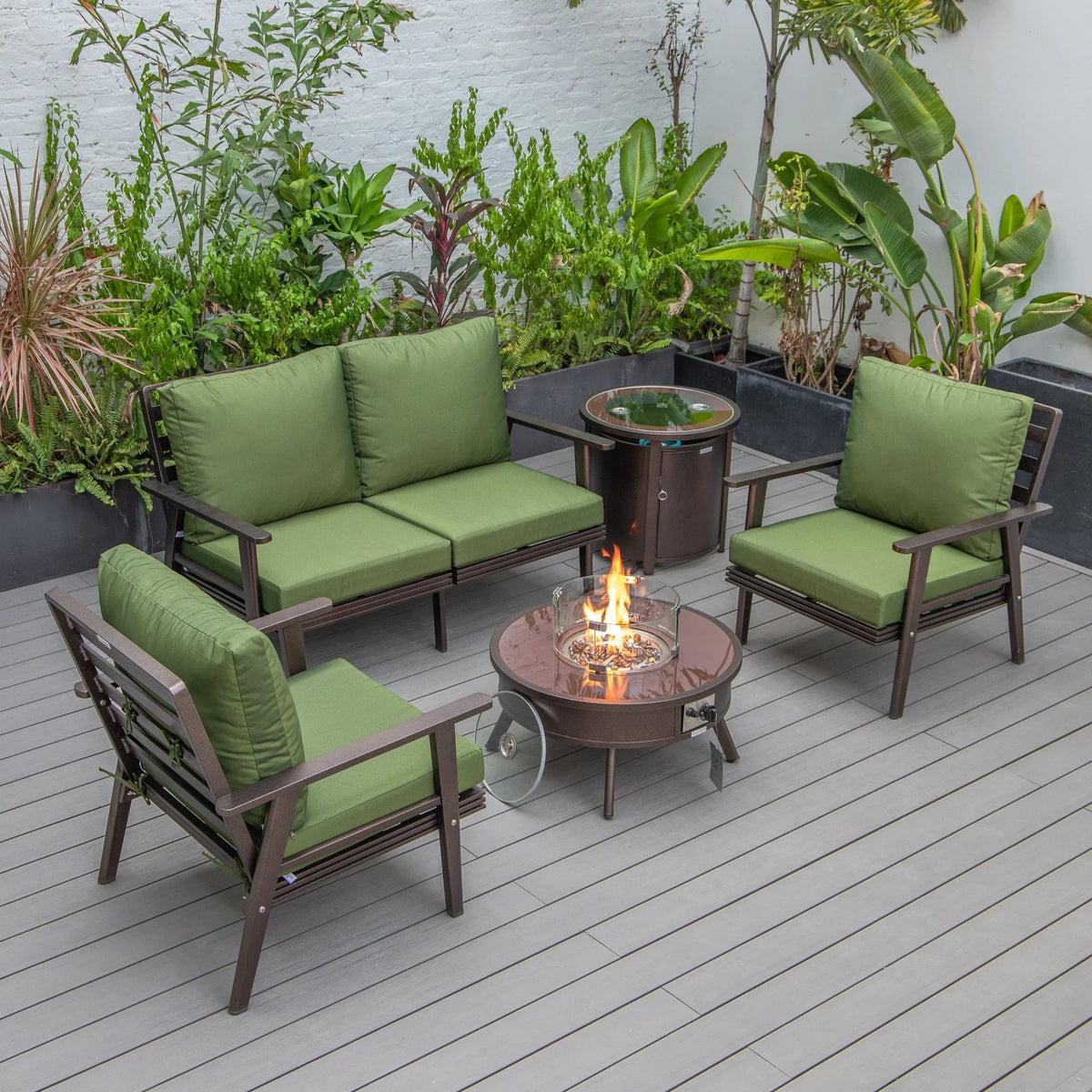 Walbrooke Aluminum Patio Conversation With Fire Pit Table & Tank Holder - Elax Furniture