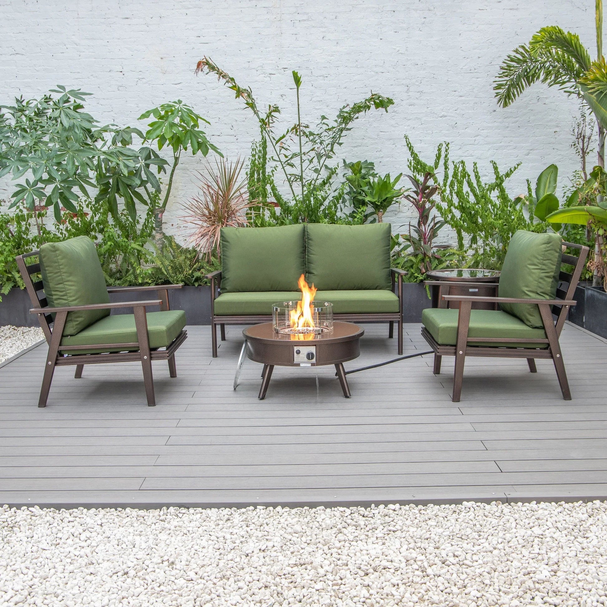 Walbrooke Aluminum Patio Conversation With Fire Pit Table & Tank Holder - Elax Furniture