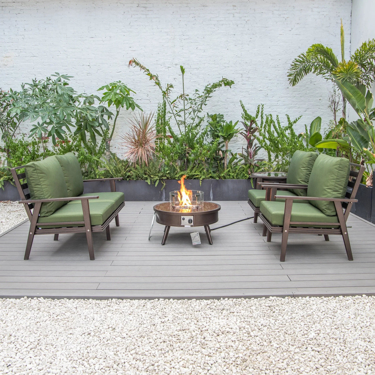 Walbrooke Aluminum Patio Conversation With Fire Pit Table & Tank Holder - Elax Furniture
