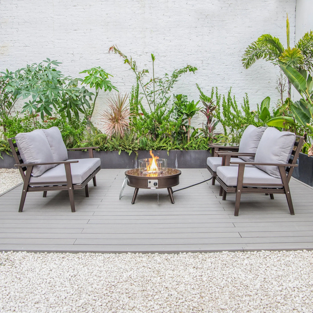 Walbrooke Aluminum Patio Conversation With Fire Pit Table & Tank Holder - Elax Furniture