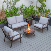 Walbrooke Aluminum Patio Conversation With Fire Pit Table & Tank Holder - Elax Furniture