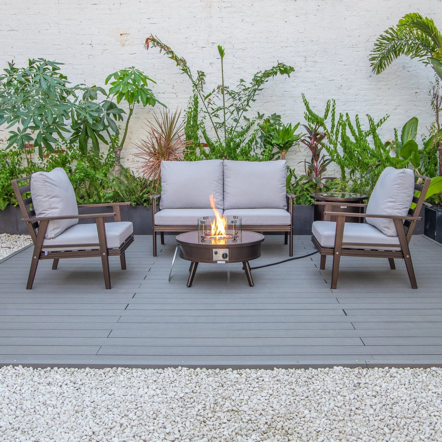 Walbrooke Aluminum Patio Conversation With Fire Pit Table & Tank Holder - Elax Furniture