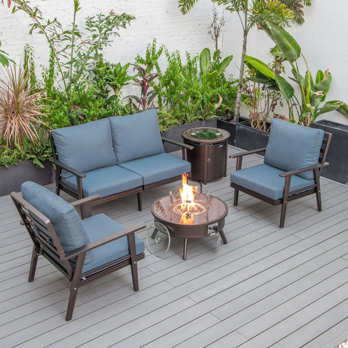 Walbrooke Aluminum Patio Conversation With Fire Pit Table & Tank Holder - Elax Furniture