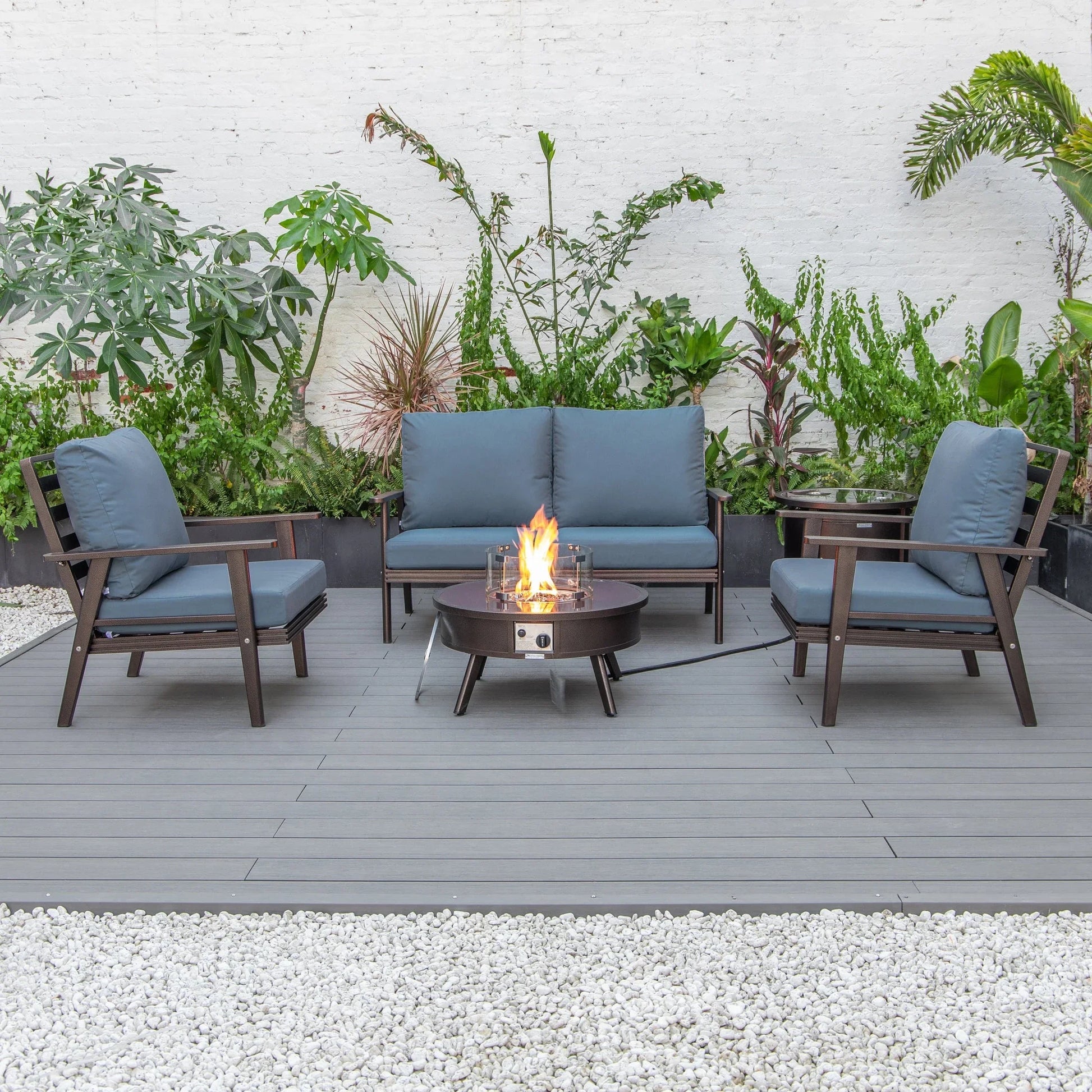 Walbrooke Aluminum Patio Conversation With Fire Pit Table & Tank Holder - Elax Furniture