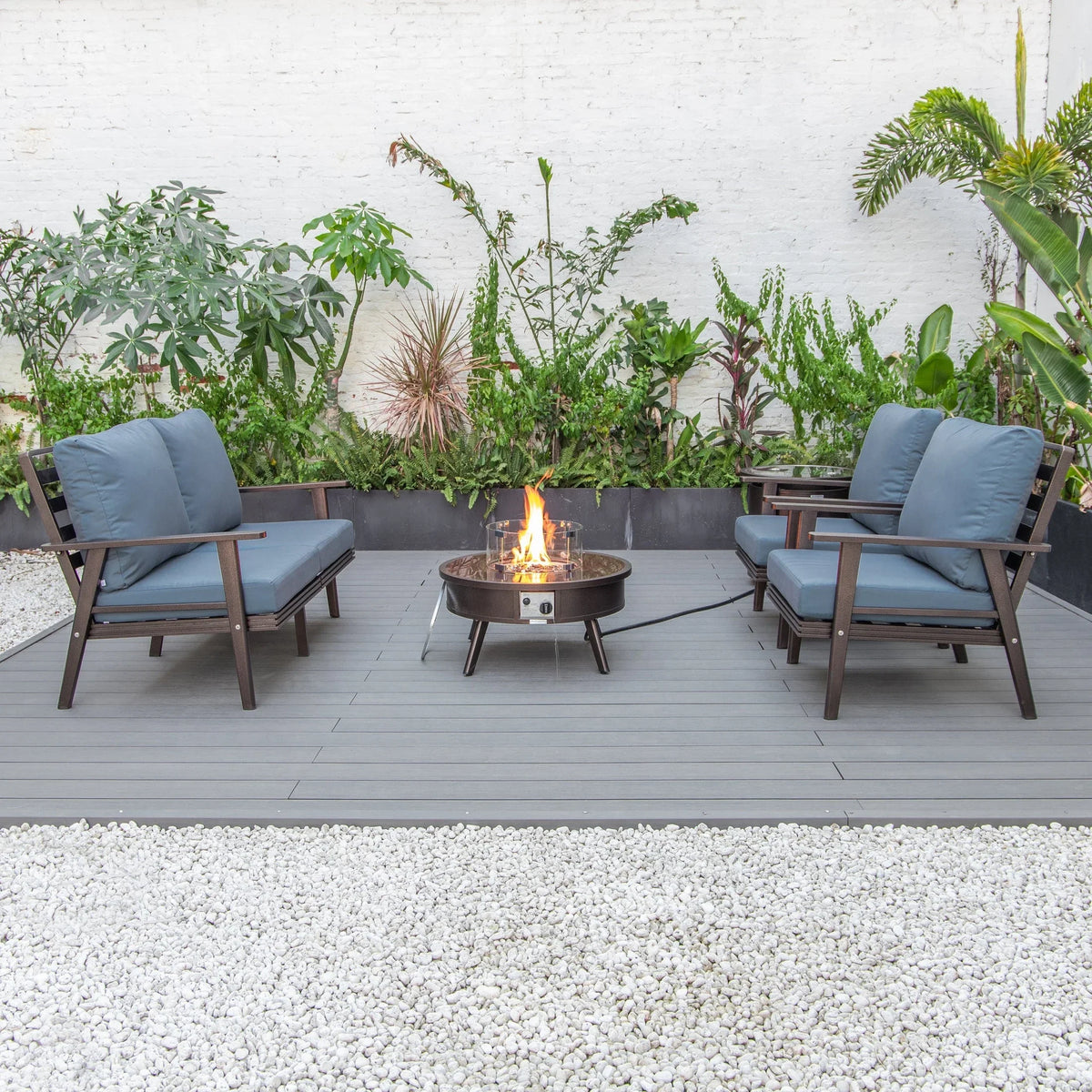 Walbrooke Aluminum Patio Conversation With Fire Pit Table & Tank Holder - Elax Furniture